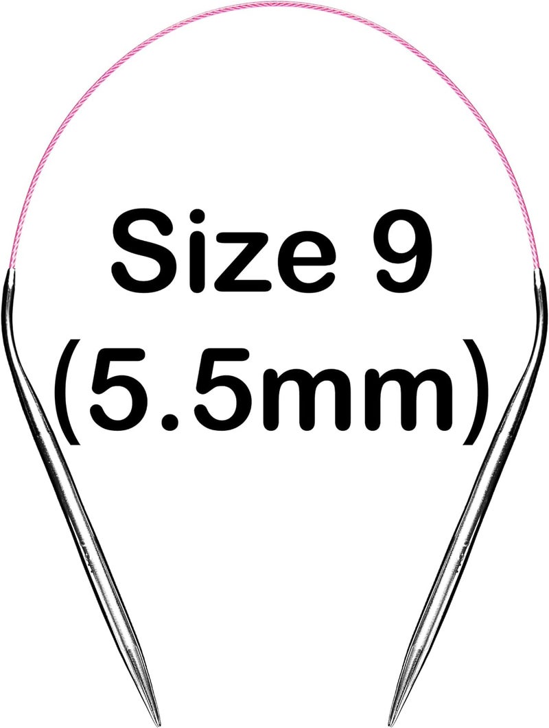 cuteDIY Size 9 Circular Knitting Needles 16 Inch Set Round Metal Kit (Etched US&mm, Color-Coded Cable, Smooth Join) - Image 2